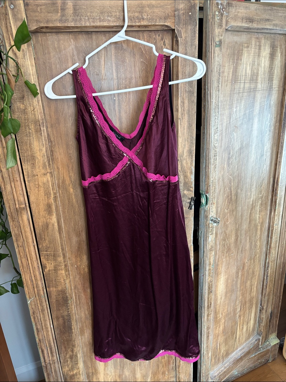 Kookai Burgundy Slip with Fuchsia Lace Trim